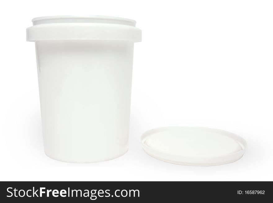 White plastic fastfood cup with cover on isolated. White plastic fastfood cup with cover on isolated