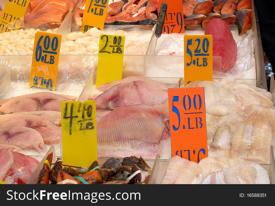 Fresh filleted fish with price tag. Fresh filleted fish with price tag
