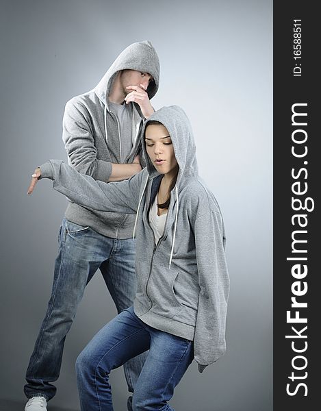 Caucasian man and woman exercising movements. Caucasian man and woman exercising movements