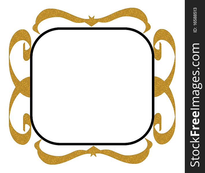 A white background with a black frame and big gold decorative patterns around. A white background with a black frame and big gold decorative patterns around