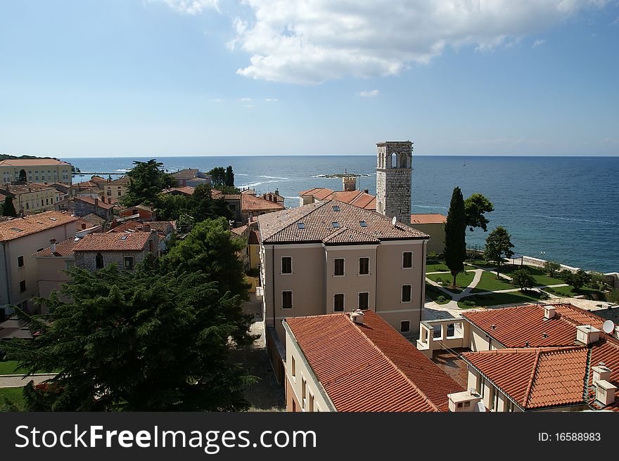 The roofs of the city on a sunny summer day, Porec, Croatia