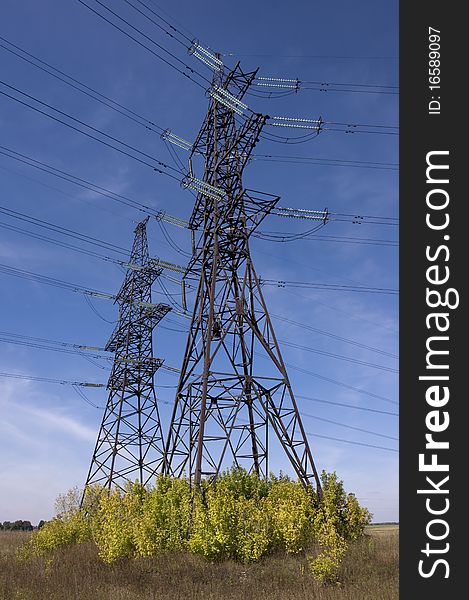 Tower of power lines. The design of carrying electric wires