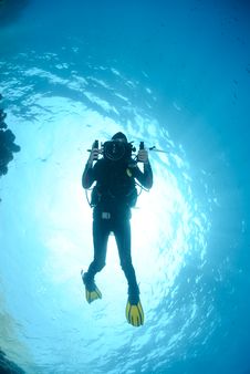 Female Scuba Diver And Underwater Video Equipment. Stock Images Female Scuba Diver And Underwater Video Equipment. Stock Images