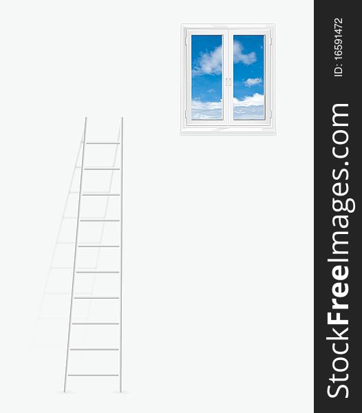 Illustration of a ladder leading up to a window