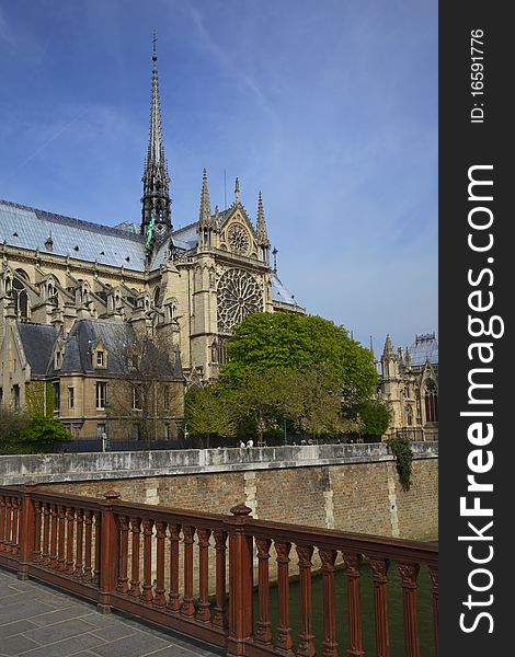 View of Notre Dame de Parisl from bridge. View of Notre Dame de Parisl from bridge