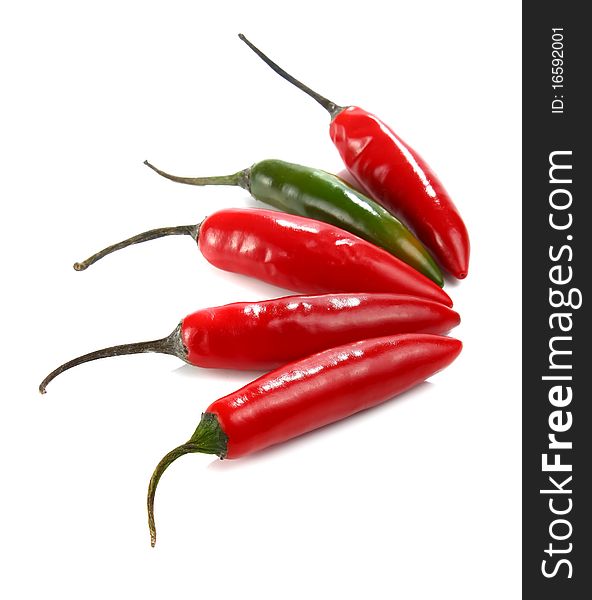 Red hot chili peppers isolated on white background