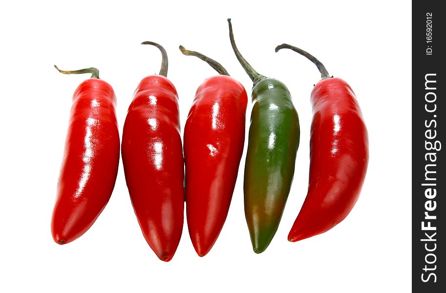 Red hot chili peppers isolated on white background