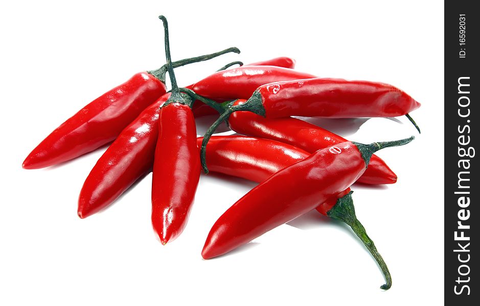 Red hot chili peppers isolated on white background