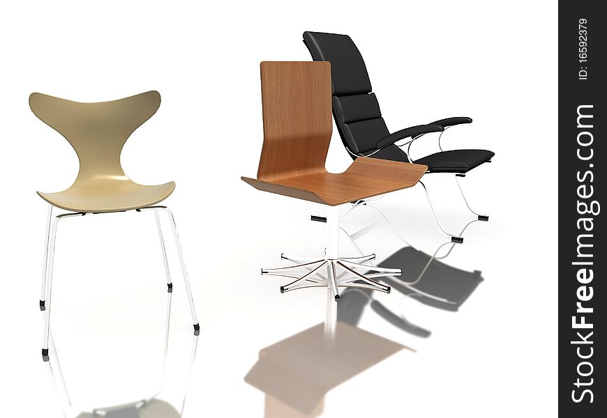 Three modern chairs symbolizing career progress