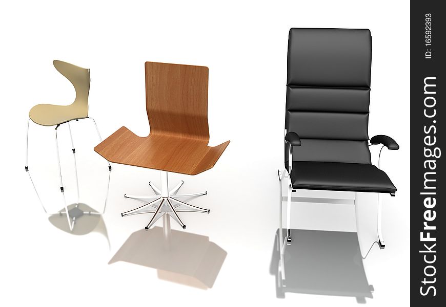 Three modern chairs symbolizing career progress