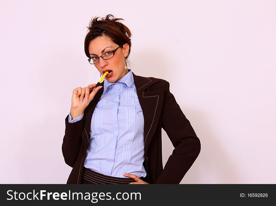 Portrait of attractive secretary with eyeglasses