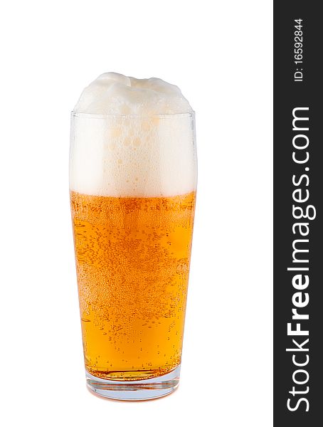 Light Beer In Glass Isolated.