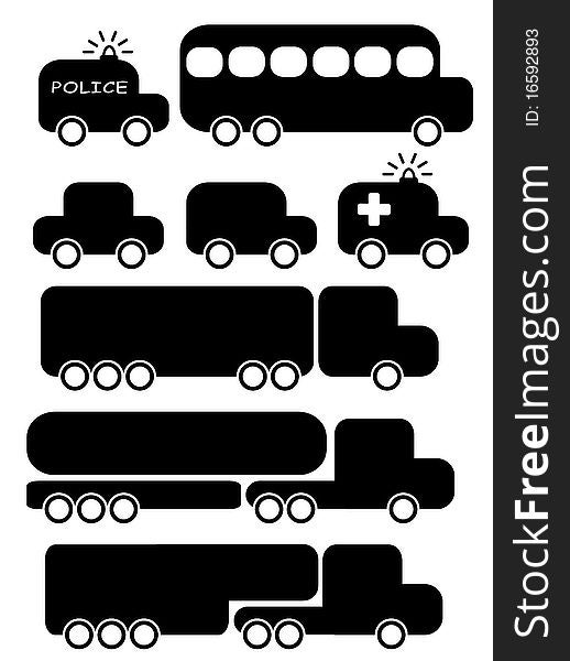 Set of simple, cartoon style transportation signs (icons)