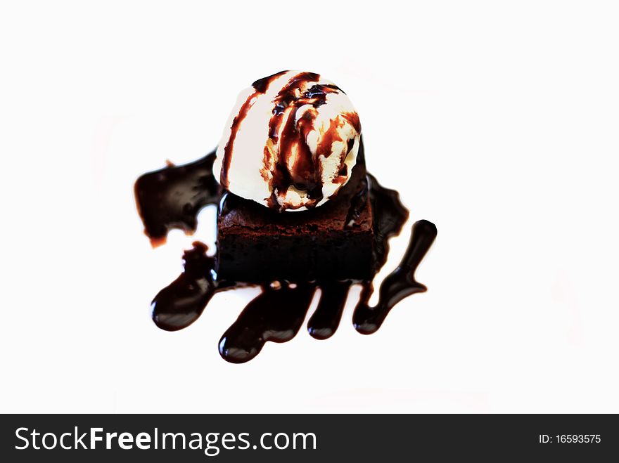 Vanila Icecream With Chocolate Cake Isolated