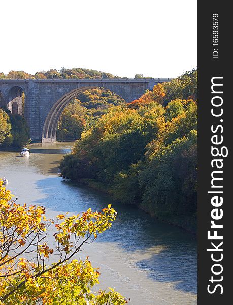 Veterans bridge over the Genesee River shows beauty of an autumn afternoon. Veterans bridge over the Genesee River shows beauty of an autumn afternoon.