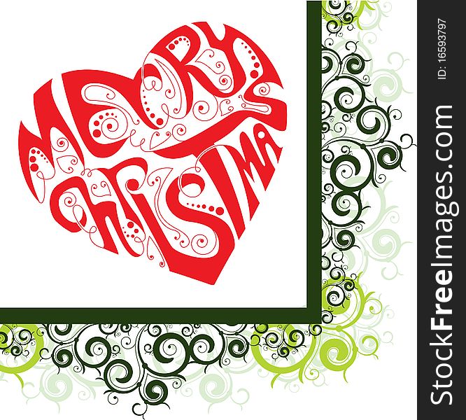 Merry Christmas heart in curly frame