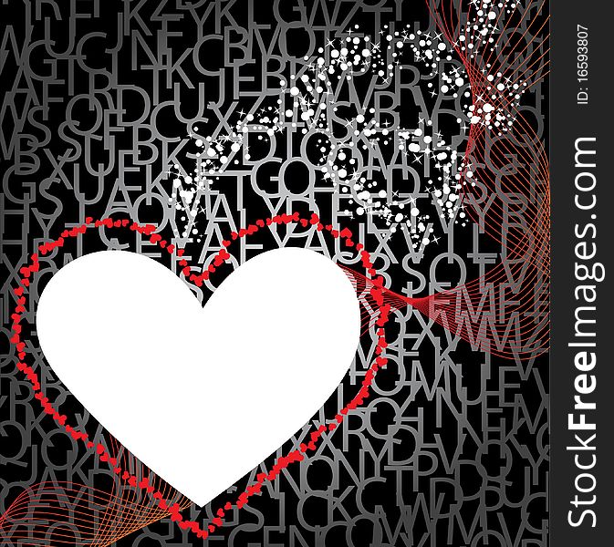 Heart frame on black background with letters