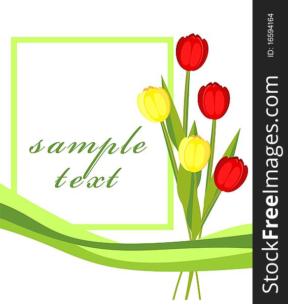Postcard with an image of colorful tulips. Postcard with an image of colorful tulips