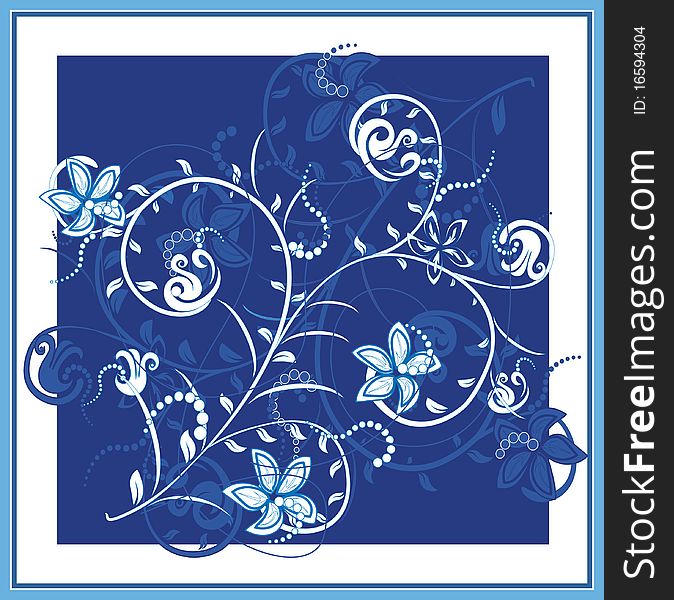 Blue flower ornament in a frame
