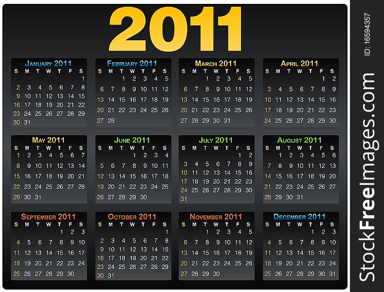 Vector Calendar grid 2011 year english