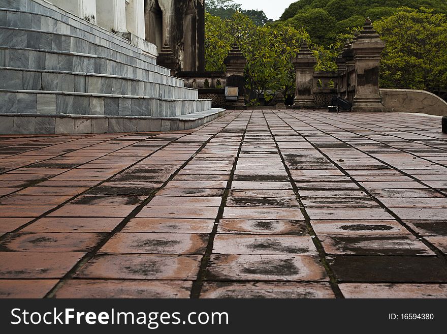 Mosaic of ancient floor in Thai temple. Mosaic of ancient floor in Thai temple.