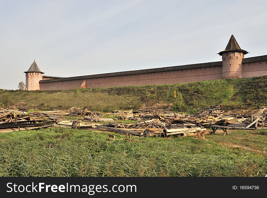Walls Of Medieval Russian Monastery In Suzdal