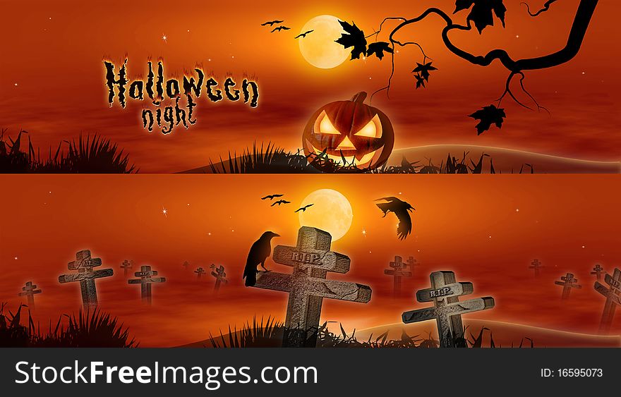 Banners on the fabric illustration, night party helloween. Banners on the fabric illustration, night party helloween