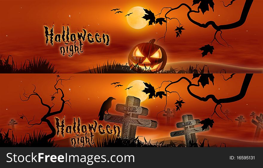 Banners on the fabric illustration, night party helloween. Banners on the fabric illustration, night party helloween