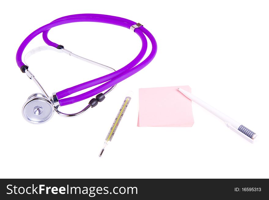 Stethoscope lies on a white background