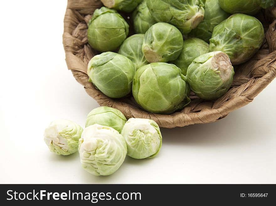 Peeled Brussels sprouts and in the basket