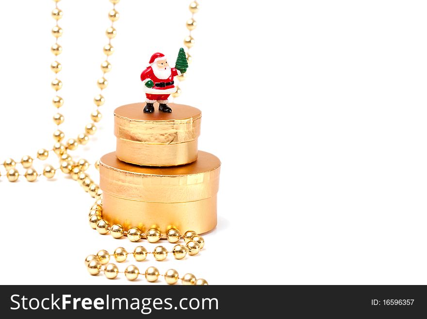 Gold Christmas decoration with gold gifts box. Gold Christmas decoration with gold gifts box.