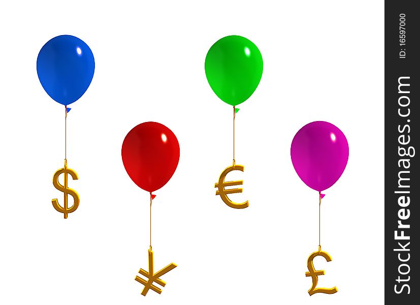 Currency symbols on the balls on a white background