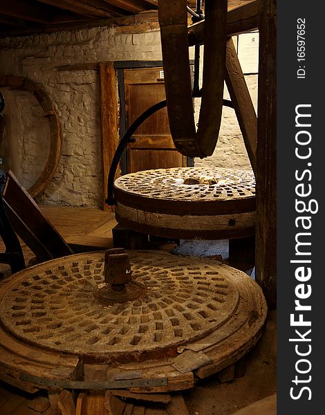 The heart of an old watermill in Belgium.