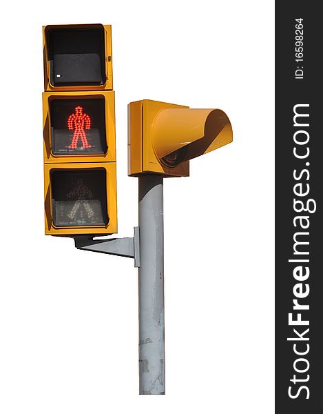 Isolated pedestrian lights with red light shining. Isolated pedestrian lights with red light shining