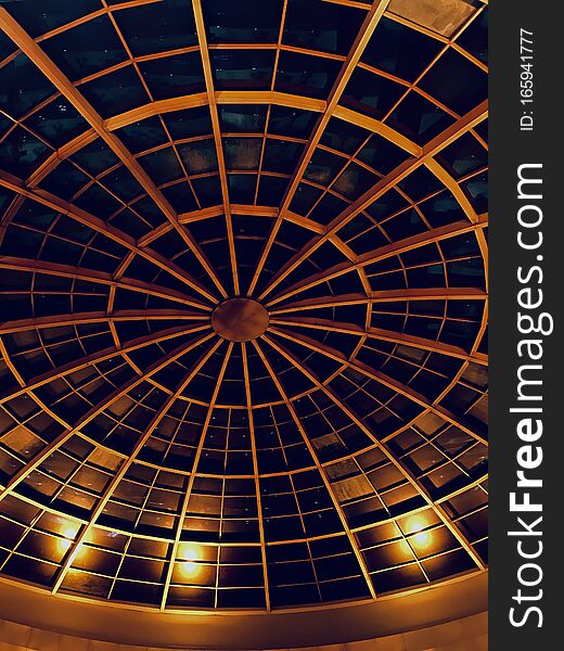 Metallic structures of an interior ceiling of a building  unique stock photo