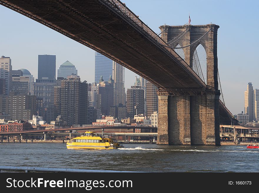 Brooklyn bridge looking west to Manhattan