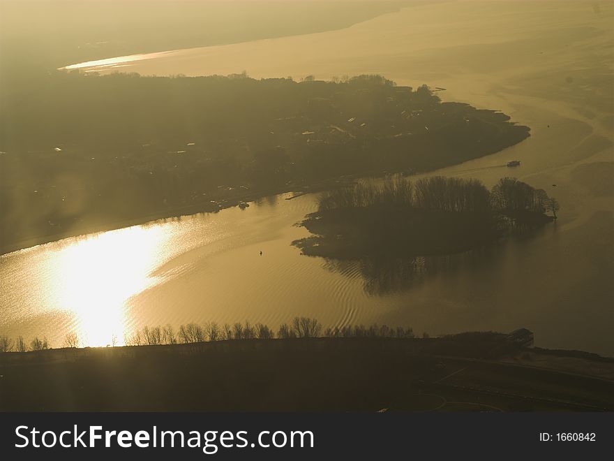 Riverwater, sun, boat, fly, aeroplane, landscape, postcart, Vistula Poland, travel, excursion, tour, fishing, weekend, Wisła,