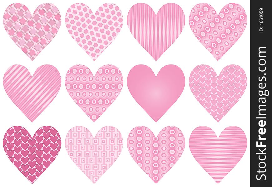 Twelve Patterned Hearts