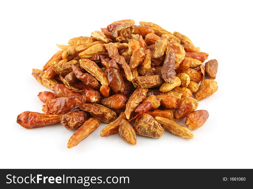Dried Chilies on an isolated background.