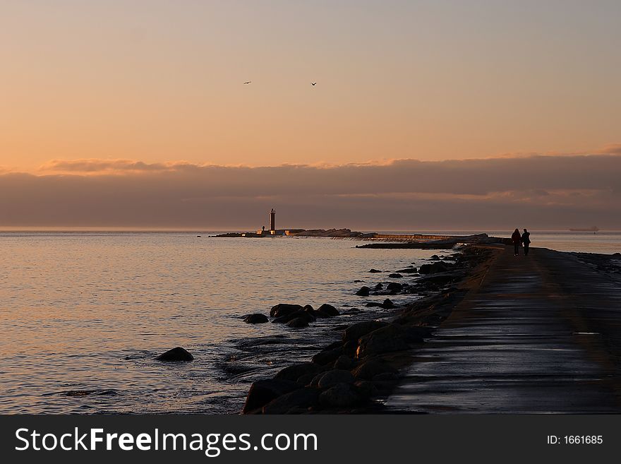 Ligthouse, sunset, sea, evening, water. Ligthouse, sunset, sea, evening, water