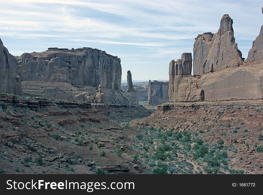 A desert valley in Arches National Park.