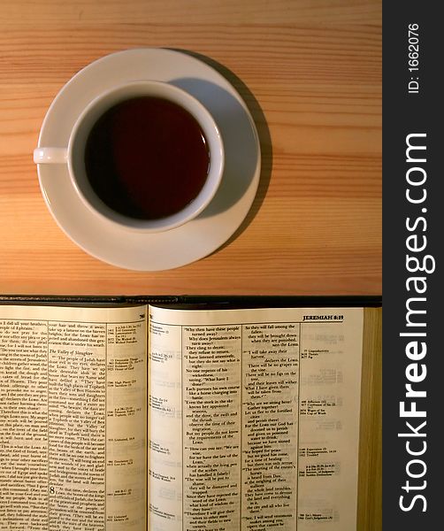 Bible On The Table With The Cup Of Coffee