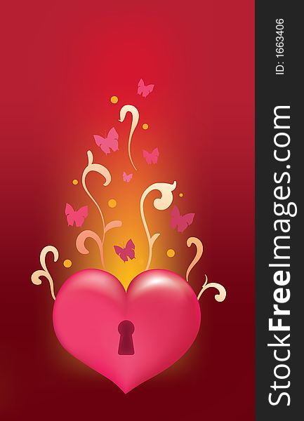 Unlocked valentine's heart with butterflies. Unlocked valentine's heart with butterflies