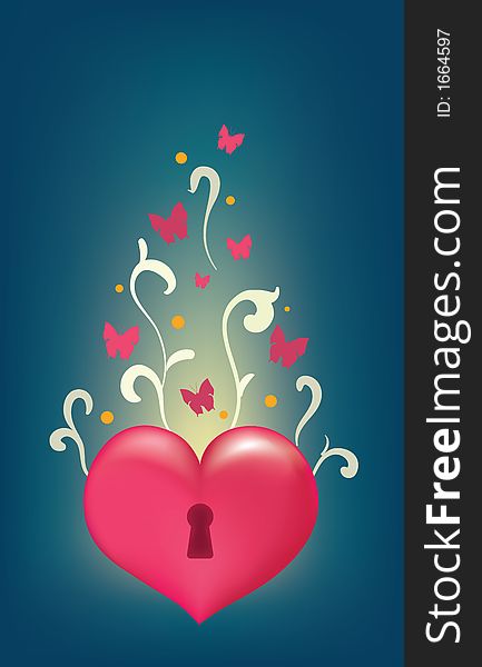 Unlocked valentine's heart with butterflies. Unlocked valentine's heart with butterflies