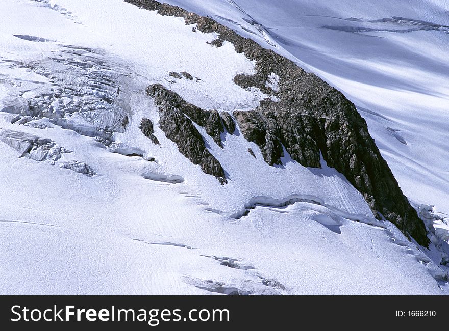 Rock on glacier of La Meige in french Alps. Rock on glacier of La Meige in french Alps