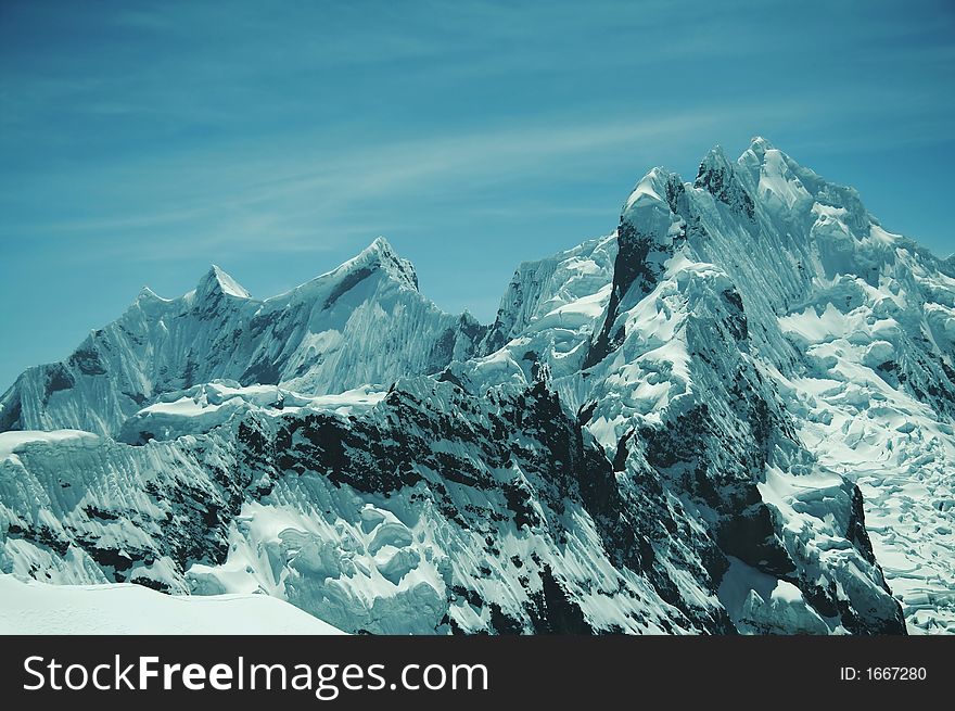 Snowcovered high mountain Cordilleras in Peru. Snowcovered high mountain Cordilleras in Peru