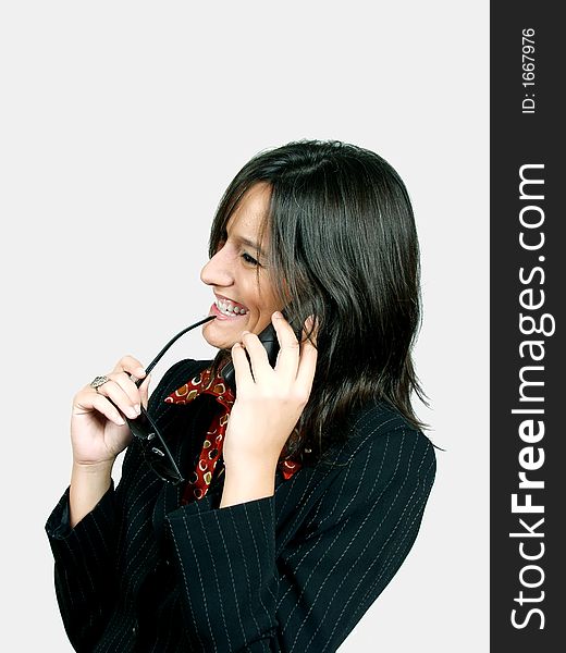 Woman talking at phone and very happy