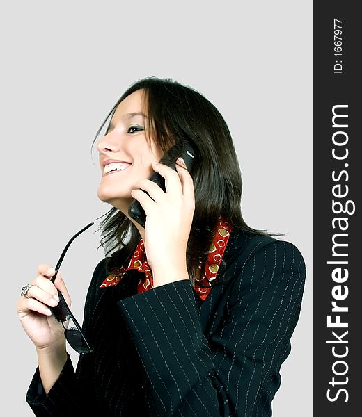 Woman talking at phone and very happy. Woman talking at phone and very happy