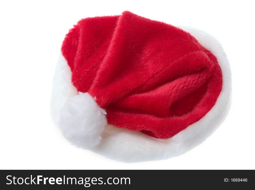 Saint nicks furry red holiday hat on white. Saint nicks furry red holiday hat on white