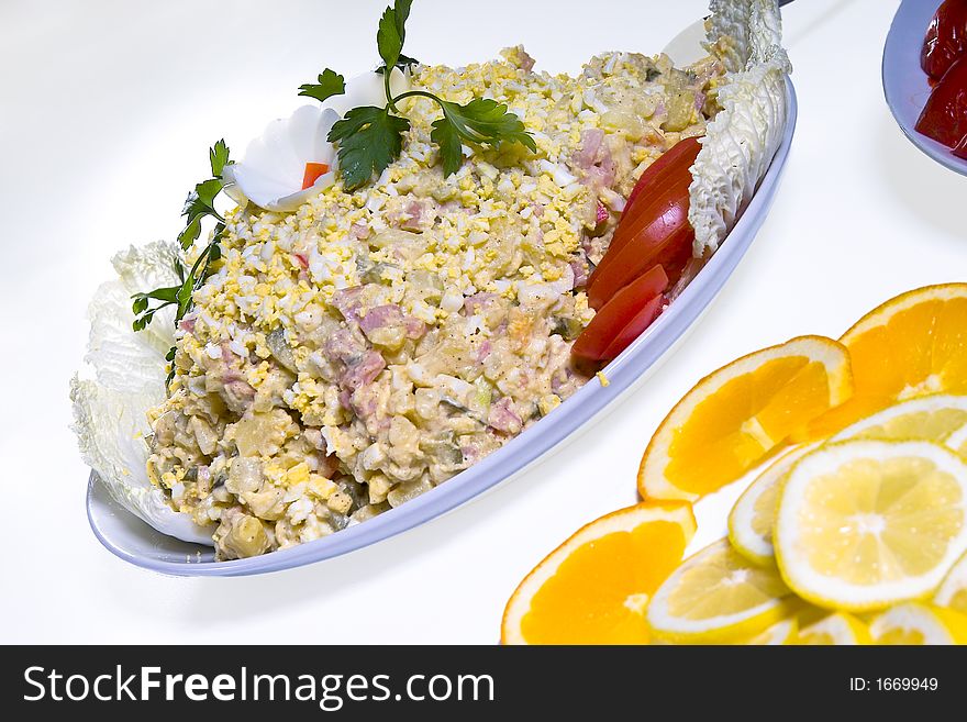 Delicious egg salad with ham and cheese. Delicious egg salad with ham and cheese